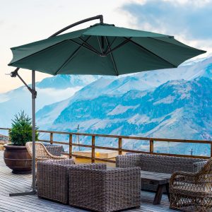 Outsunny 10 Cantilever Hanging Tilt offset patio umbrella with stand green