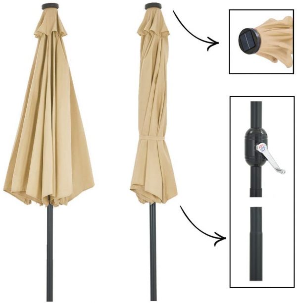 10-Ft Patio Umbrella 40 LED Lighted Solar Umbrella with Push Button Tilt and Crank - Image 2