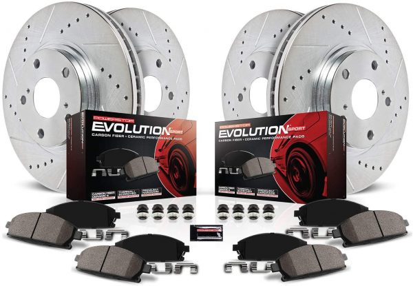 K5828 Front and Rear Z23 Carbon Fiber Brake Pads with Drilled & Slotted Brake Rotors Kit