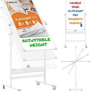 Mobile Whiteboard - 48x24 Large Adjustable Height 360? Reversible Double Sided Dry Erase Board