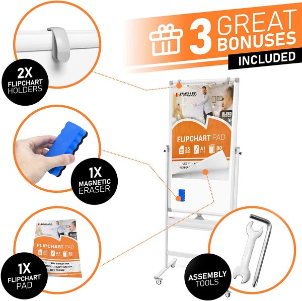 Mobile Whiteboard - 48x24 Large Adjustable Height 360? Reversible Double Sided Dry Erase Board - Image 5