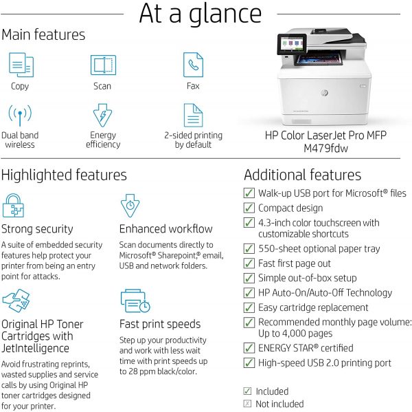 Color LaserJet Pro Multifunction M479fdw Wireless Laser Printer - Image 4