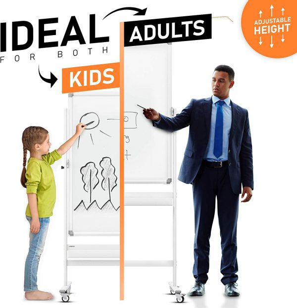 Mobile Whiteboard - 48x24 Large Adjustable Height 360? Reversible Double Sided Dry Erase Board - Image 3