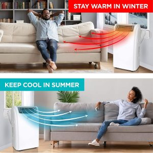 Portable air conditioner with heat and remote
