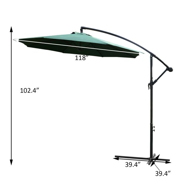 Outsunny 10 Cantilever Hanging Tilt offset patio umbrella with stand green - Image 5